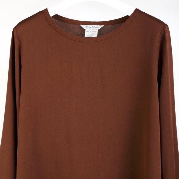 Max Mara Brown Silk Long-Sleeve Blouse - Picture 3 of 7